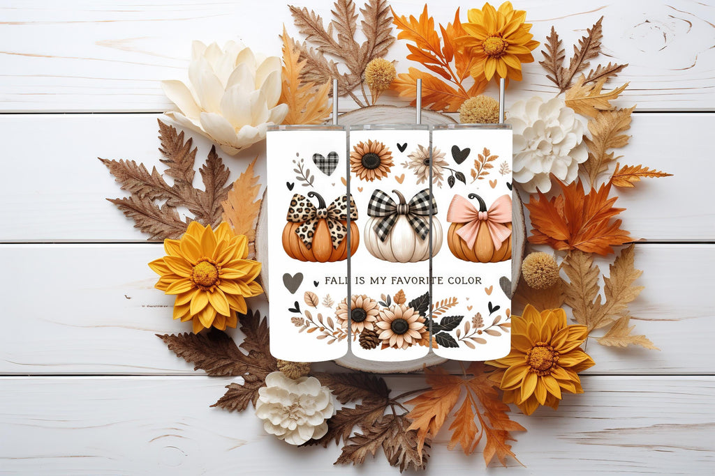 20oz Fall Skinny Tumbler | Pumpkin Spice Lover Gift | Autumn Leaves & Sunflower