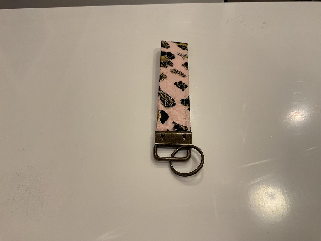 Handmade Blush Pink Leopard Print Wristlet Keychain: Antique Bronze Hardware