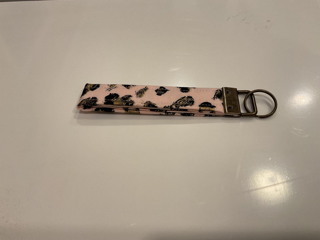 Handmade Blush Pink Leopard Print Wristlet Keychain: Antique Bronze Hardware