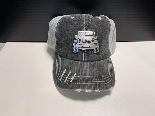 Distressed Off-Road Truck Hat | Vintage Mesh Trucker Cap | Patriotic Outdoor Hat