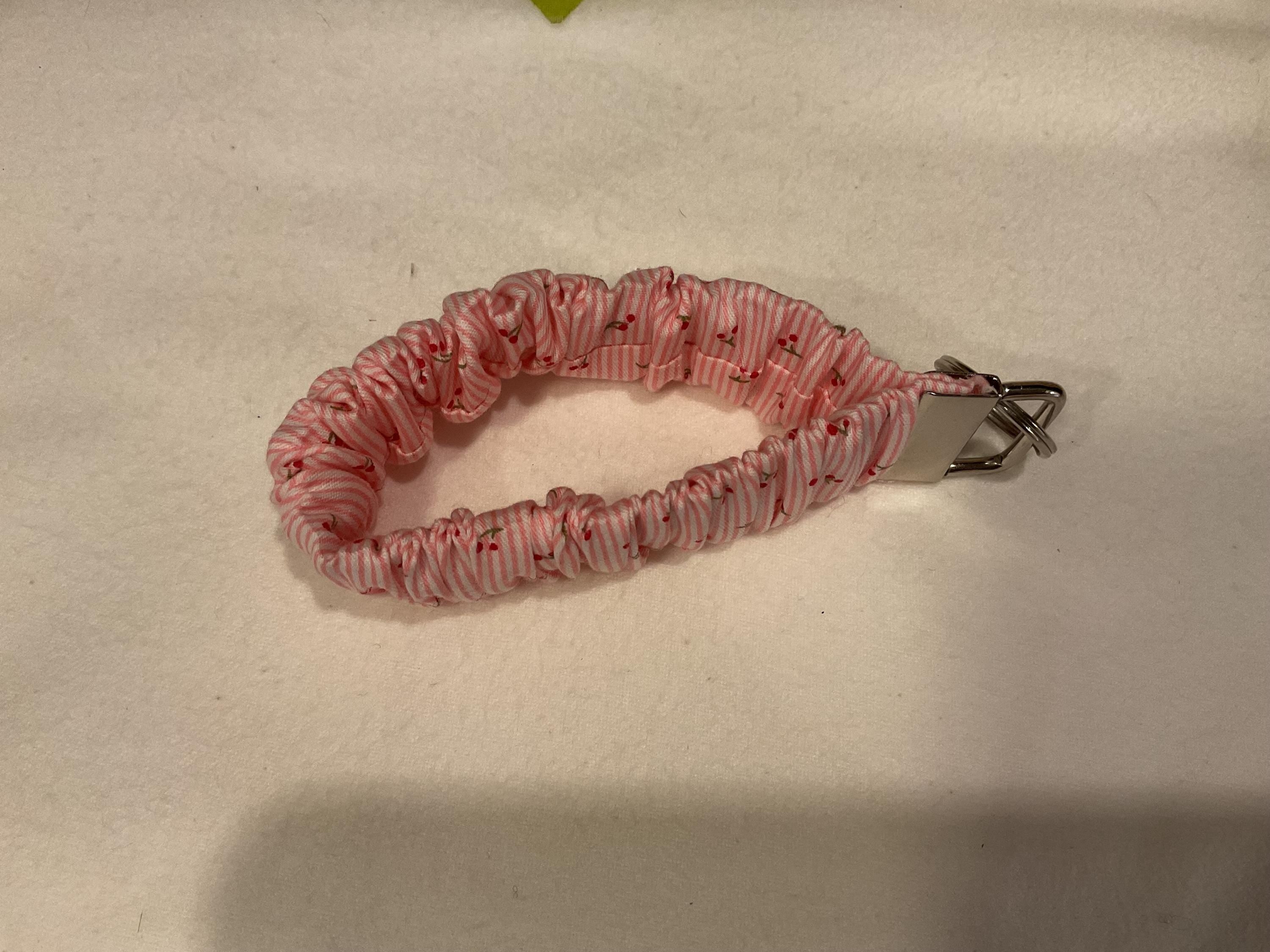 Pink Cherry Scrunchie Key Fob: Handmade Fabric Keychain Wristlet