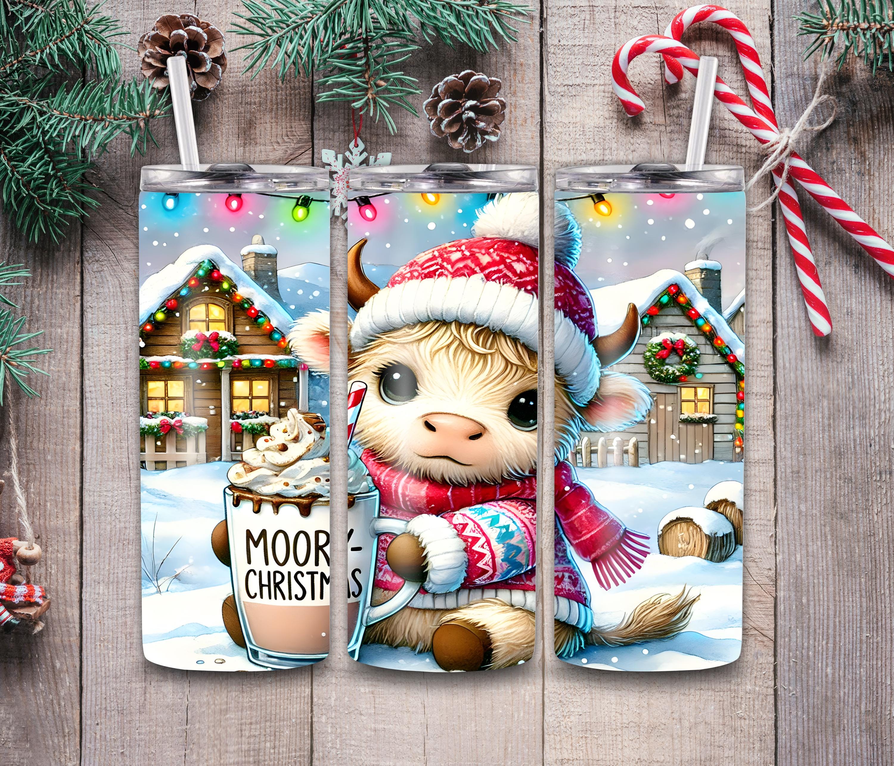 Highland Cow Christmas Tumbler: 20oz Skinny Holiday Cup