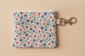 Floral Quilted Keychain Wallet with Zipper Pouch – Small Coin Purse, ID Holder, Card Case
