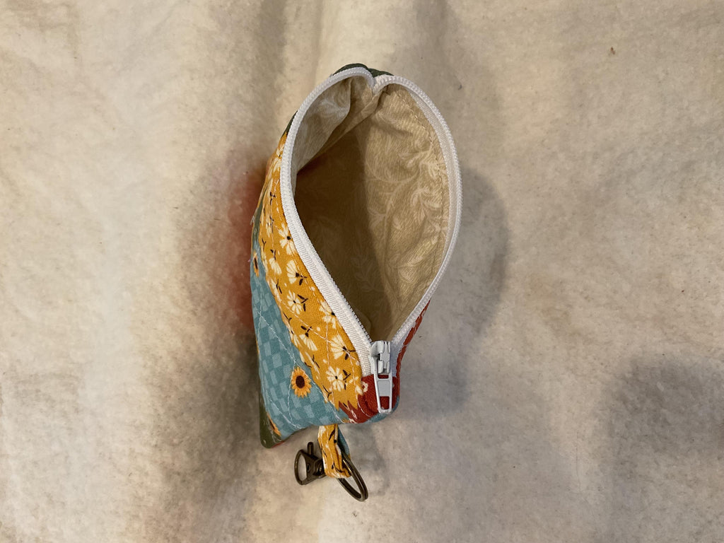 Patchwork Quilted Keychain Wallet | Small Zipper Coin Pouch with Lobster Clasp | Handmade Mini Wallet