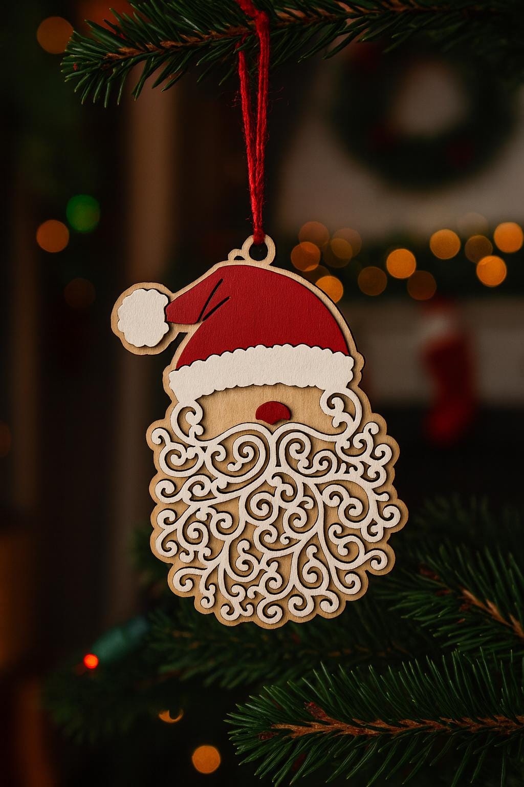 Wooden Santa Ornament – Rustic Christmas Tree Decoration, Holiday Gift Tag, Farmhouse Christmas Decor