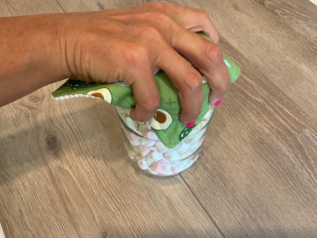 Handmade Fabric Jar Gripper/Opener — 5x5 Grip Padding — Avocado design