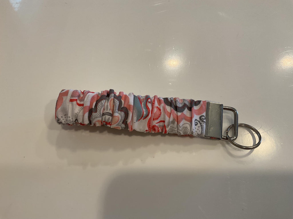 Boho Floral Scrunchie Wristlet Keychain: Fabric Key Fob Bracelet