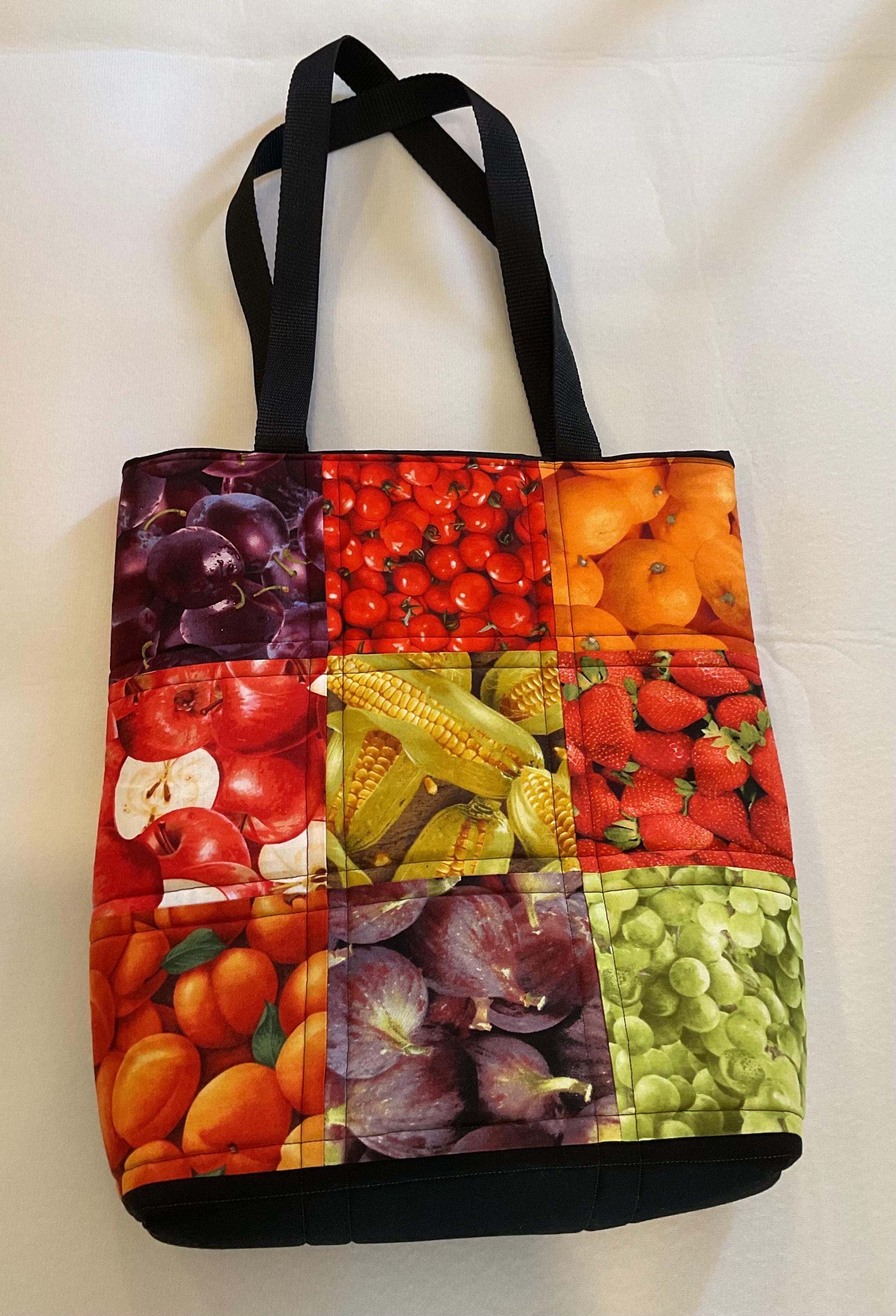 Handmade Quilted Farmers Market Tote Bag – Fresh Produce Patchwork Design