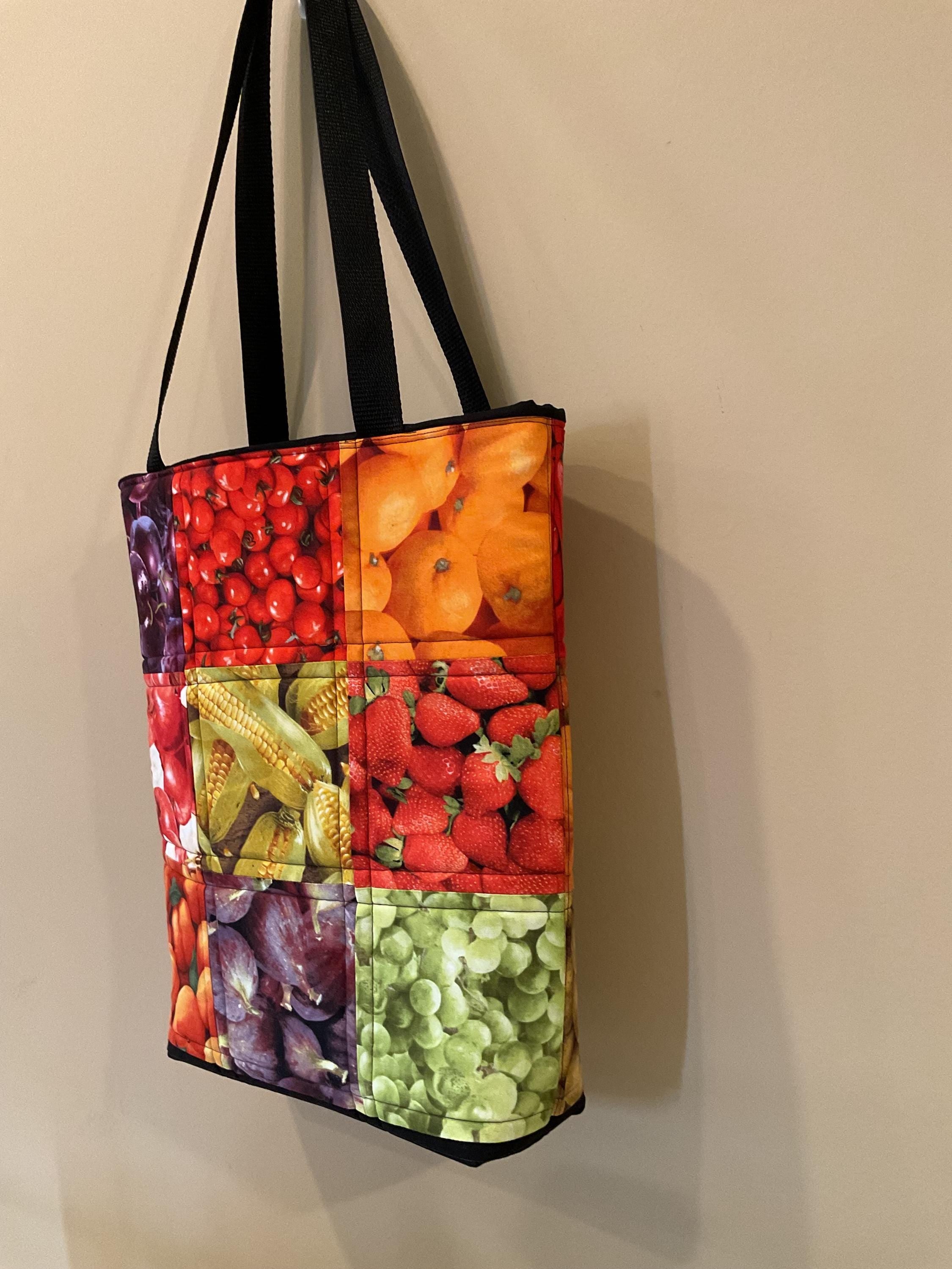 Handmade Quilted Farmers Market Tote Bag – Fresh Produce Patchwork Design