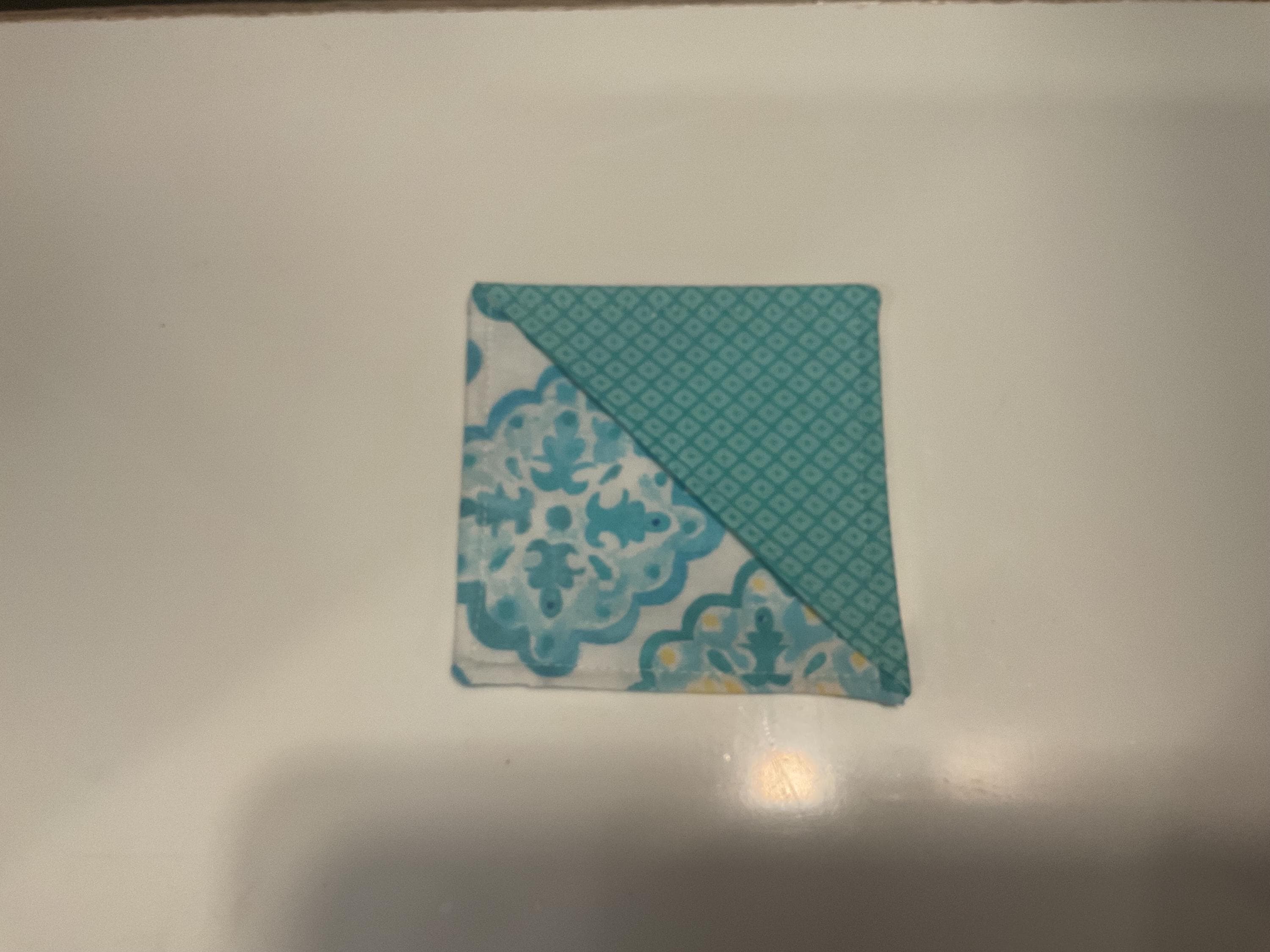 Handmade Fabric Corner Bookmark: Blue Geometric & Floral Page Marker