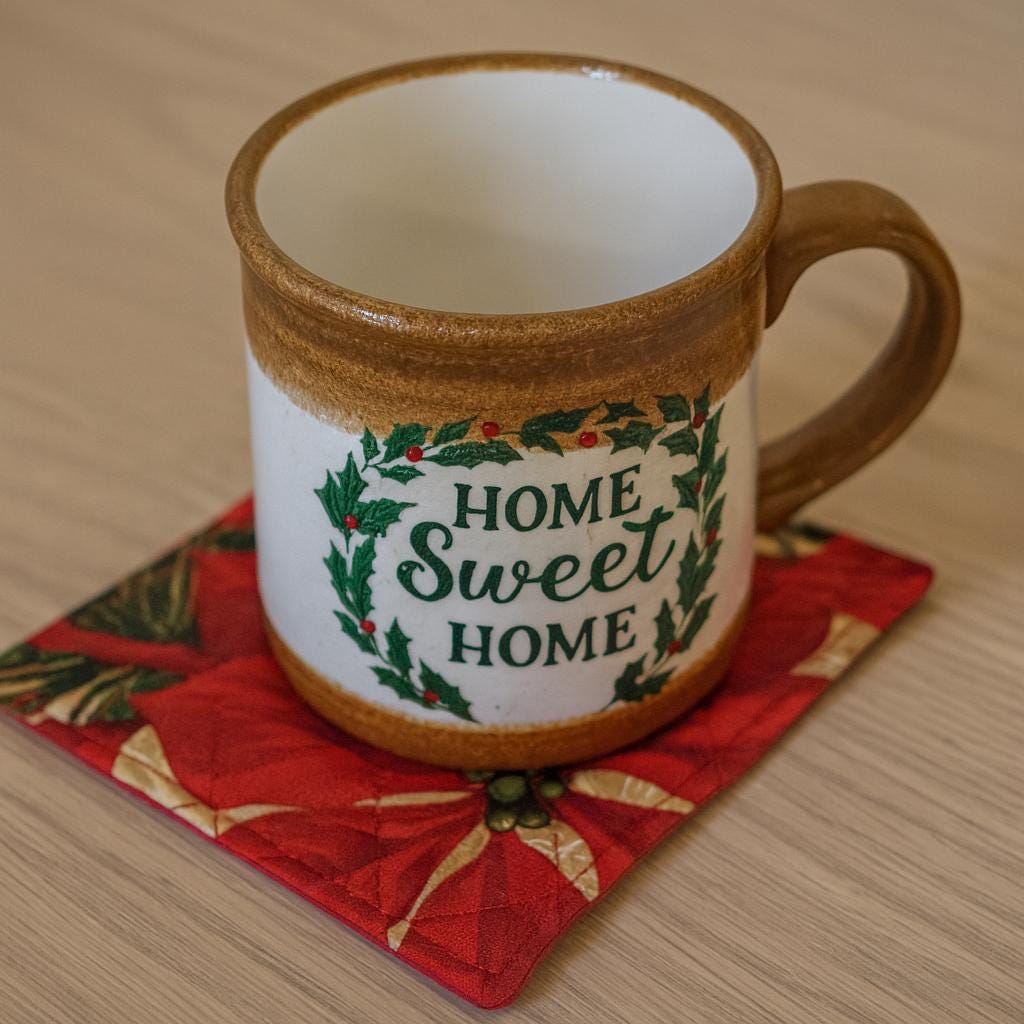 Handmade Quilted Fabric Coaster Set of 4– 4x4 Poinsettia Christmas Coaster | Holiday Table Décor | Reusable Mug Rug | Stocking Stuffer Gift