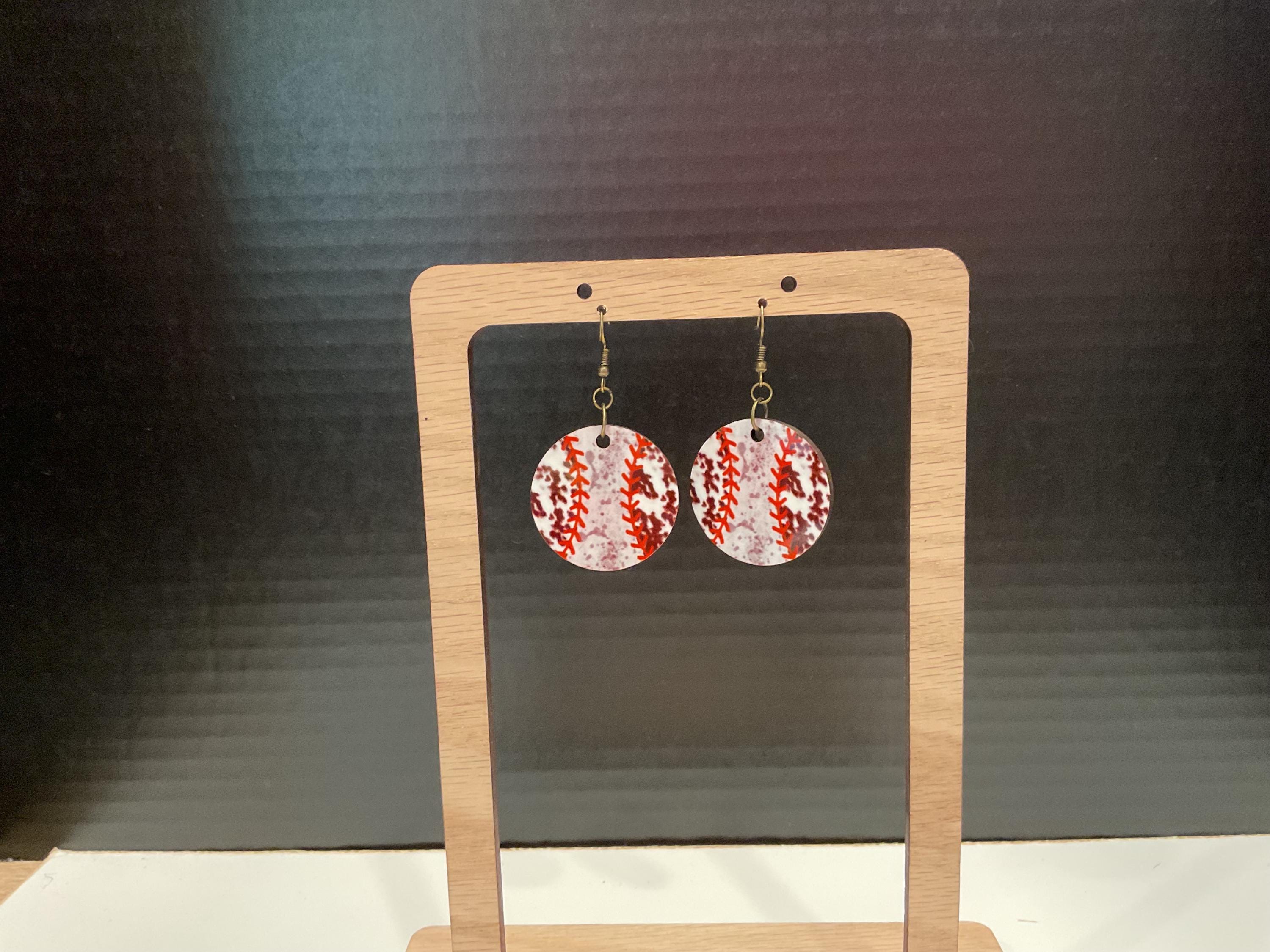 Handmade Baseball Print Earrings – Sports Fan Jewelry – Softball/Baseball Lover Gift