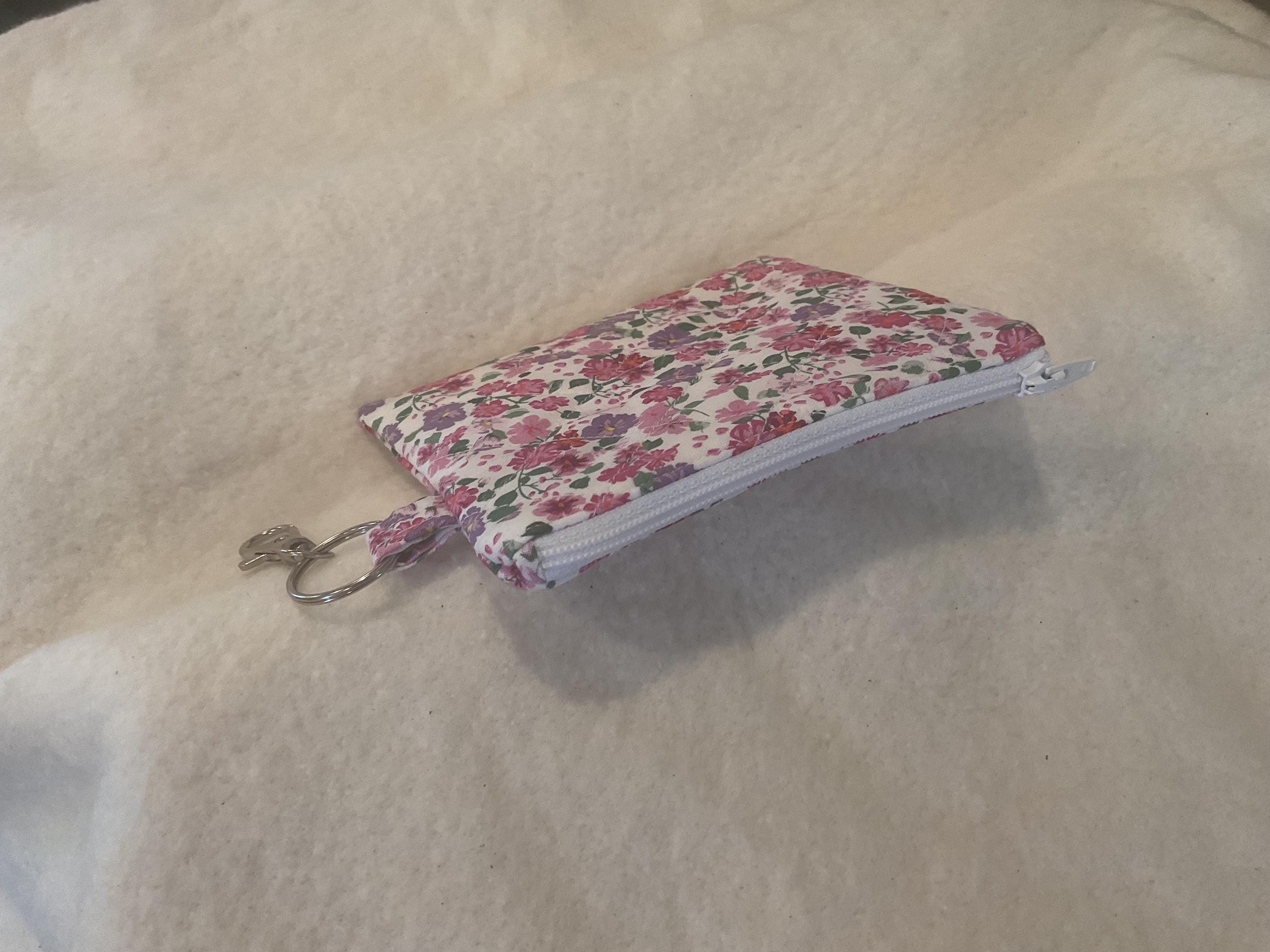 Handmade Floral Keychain Wallet: Zippered Coin Purse, Card Holder