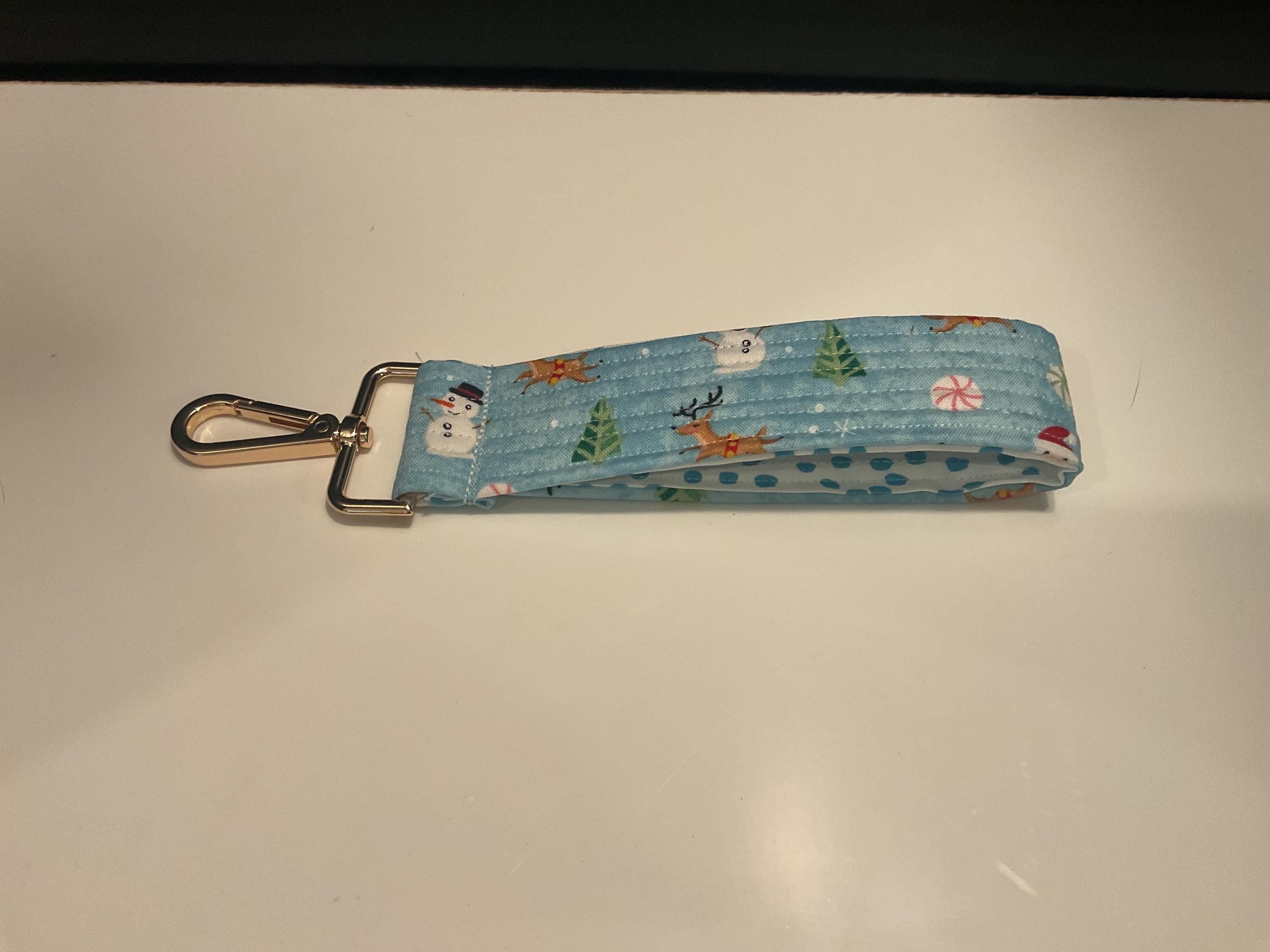Holiday Wristlet Keychain – Snowman & Reindeer Fabric Key Fob | Christmas Stocking Stuffer | Handmade Quilted Keychain Gift for Her