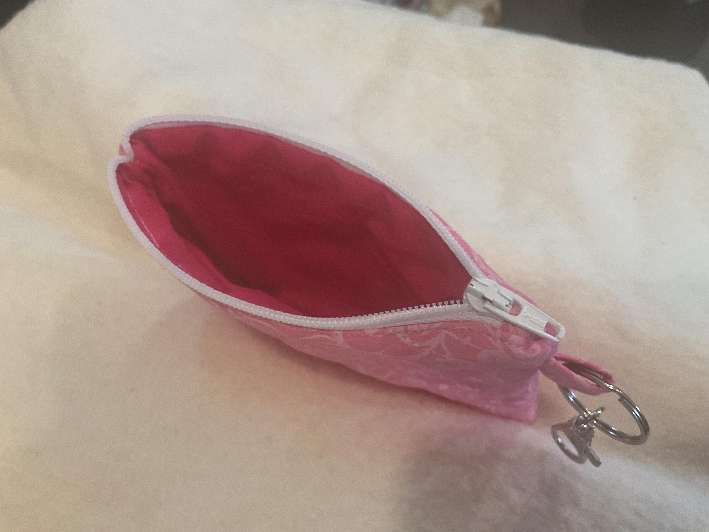 Pink Swirl Keychain Wallet: Handmade Cotton Zipper Pouch