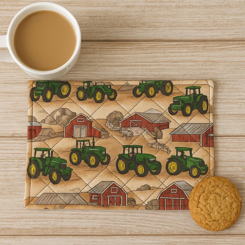 Farm Tractor Mug Rug: Quilted Fabric Coaster, Country Kitchen Decor