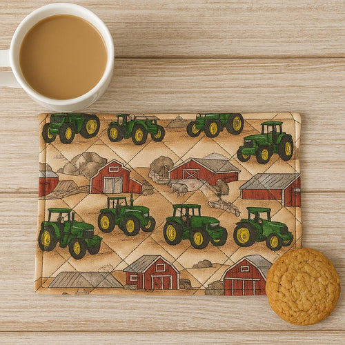 Farm Tractor Mug Rug: Quilted Fabric Coaster, Country Kitchen Decor