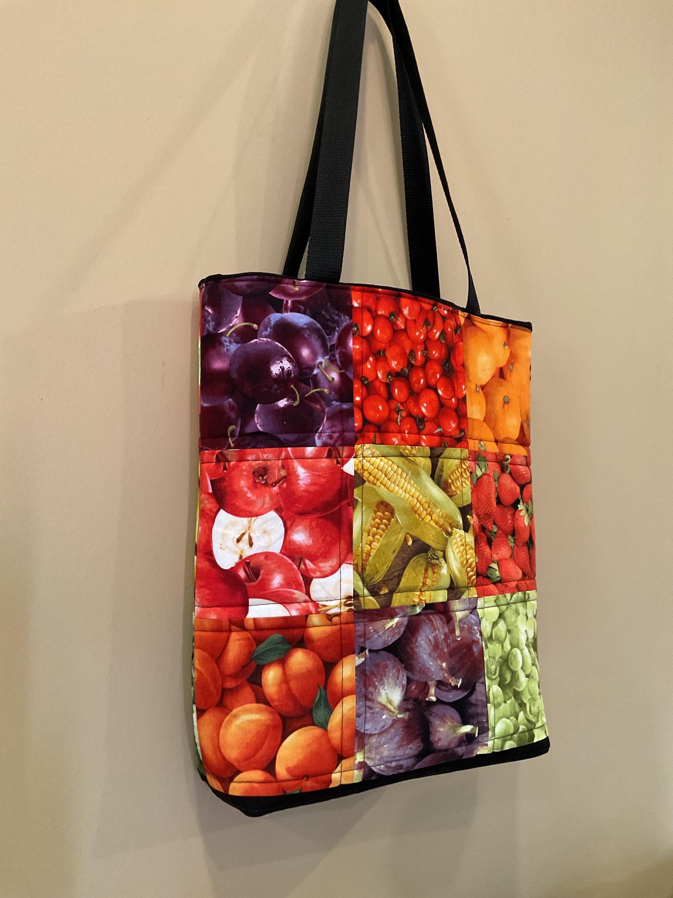 Handmade Quilted Farmers Market Tote Bag – Fresh Produce Patchwork Design