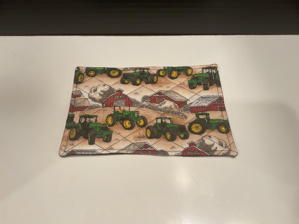 Farm Tractor Mug Rug: Quilted Fabric Coaster, Country Kitchen Decor