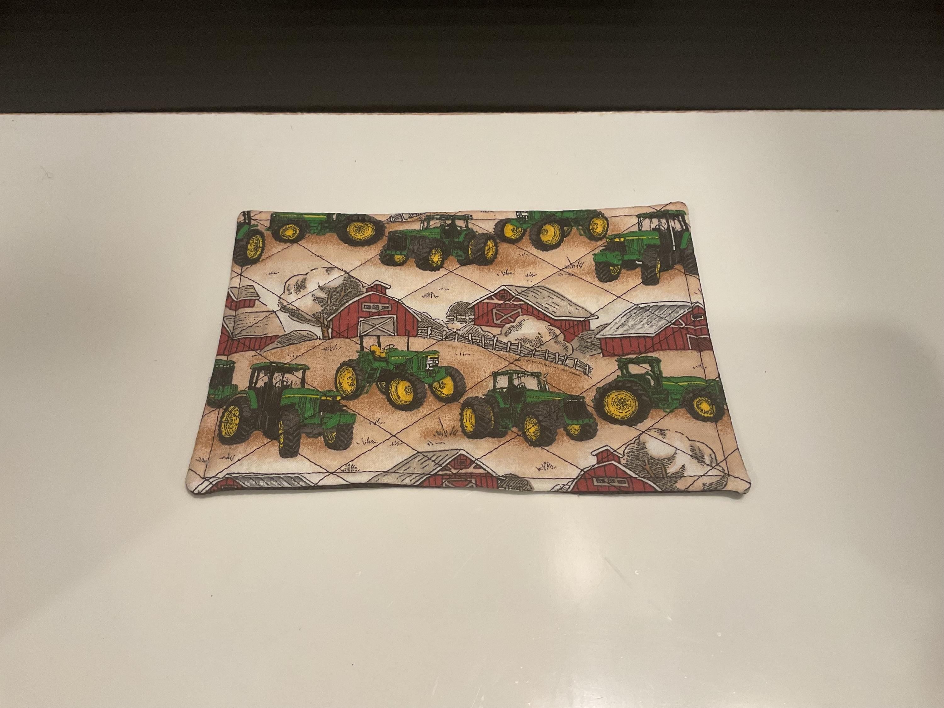 Farm Tractor Mug Rug: Quilted Fabric Coaster, Country Kitchen Decor