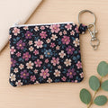 Floral Quilted Keychain Wallet | Zippered Coin Purse | Small Card Holder with Keyring Clip