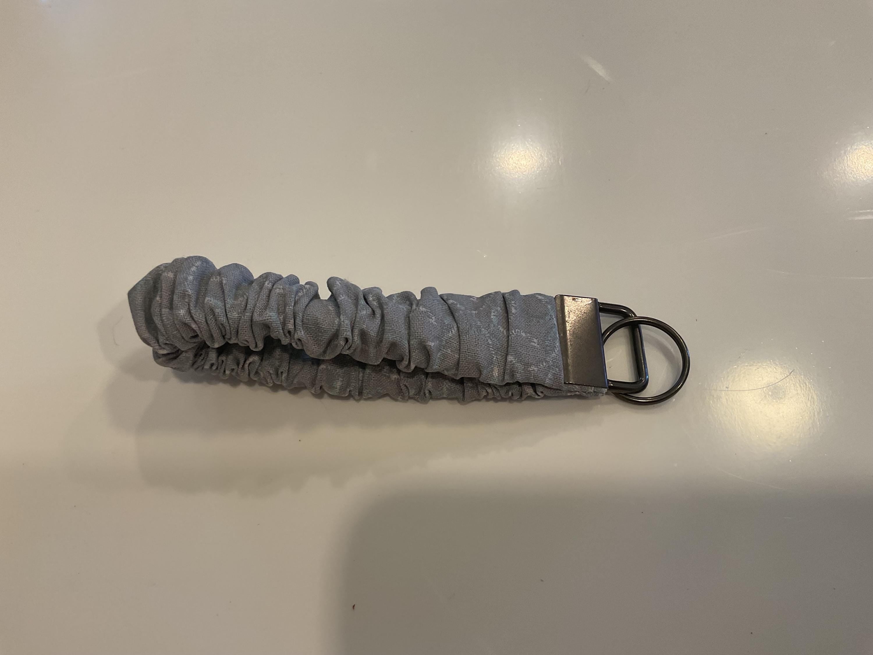 Gray Fabric Scrunchie Wristlet Keychain: Hands-Free Key Holder