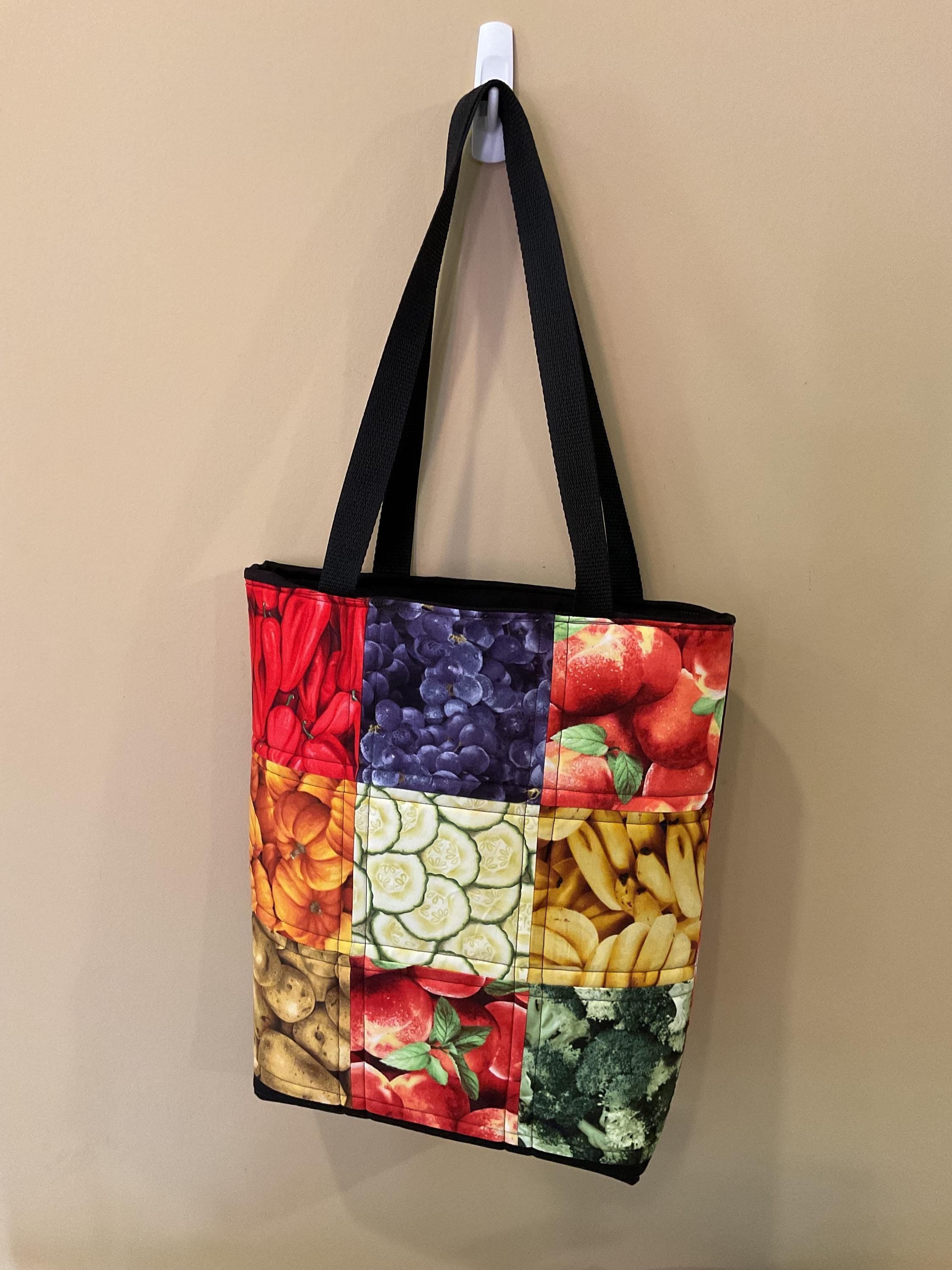 Handmade Quilted Farmers Market Tote Bag – Fresh Produce Patchwork Design