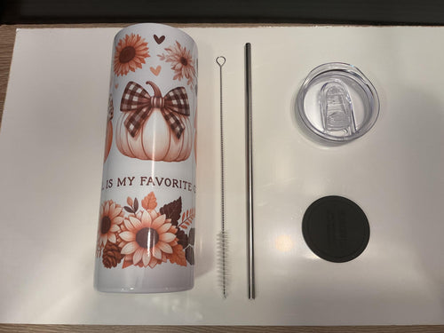 20oz Fall Skinny Tumbler | Pumpkin Spice Lover Gift | Autumn Leaves & Sunflower