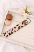 Handmade Blush Pink Leopard Print Wristlet Keychain: Antique Bronze Hardware