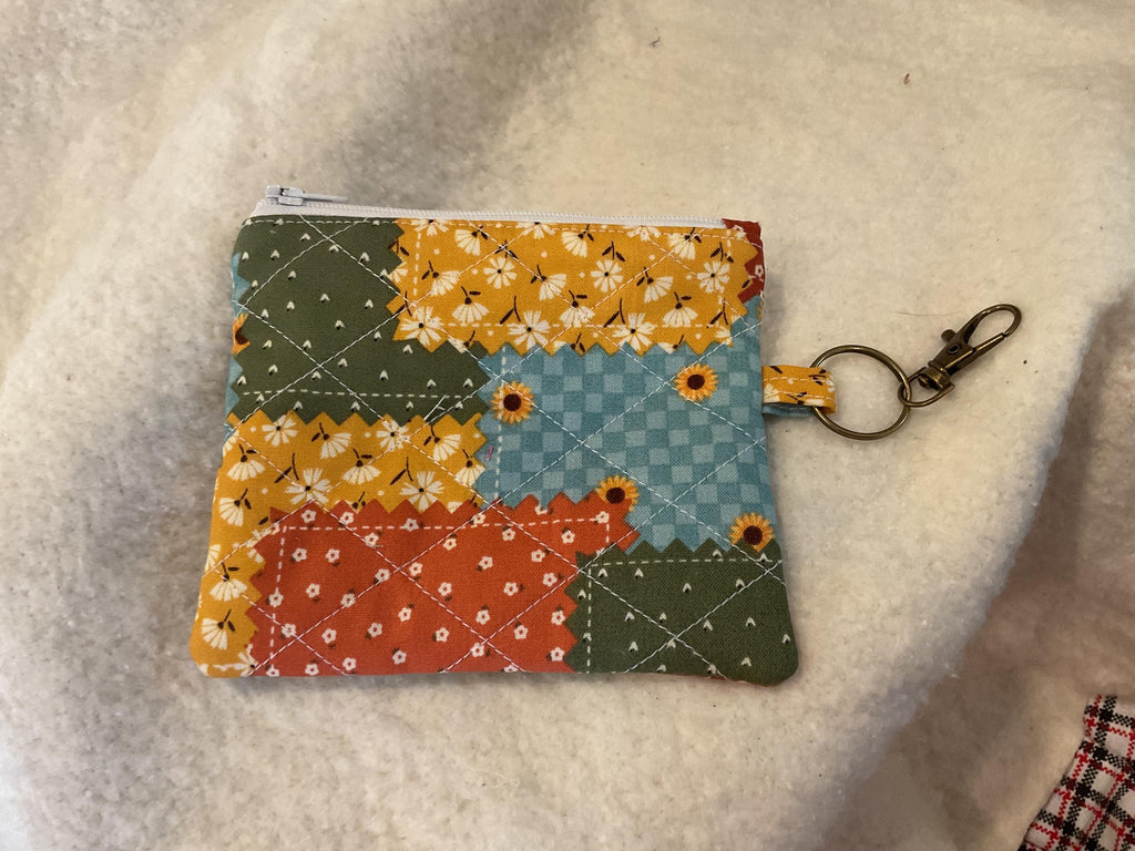 Patchwork Quilted Keychain Wallet | Small Zipper Coin Pouch with Lobster Clasp | Handmade Mini Wallet