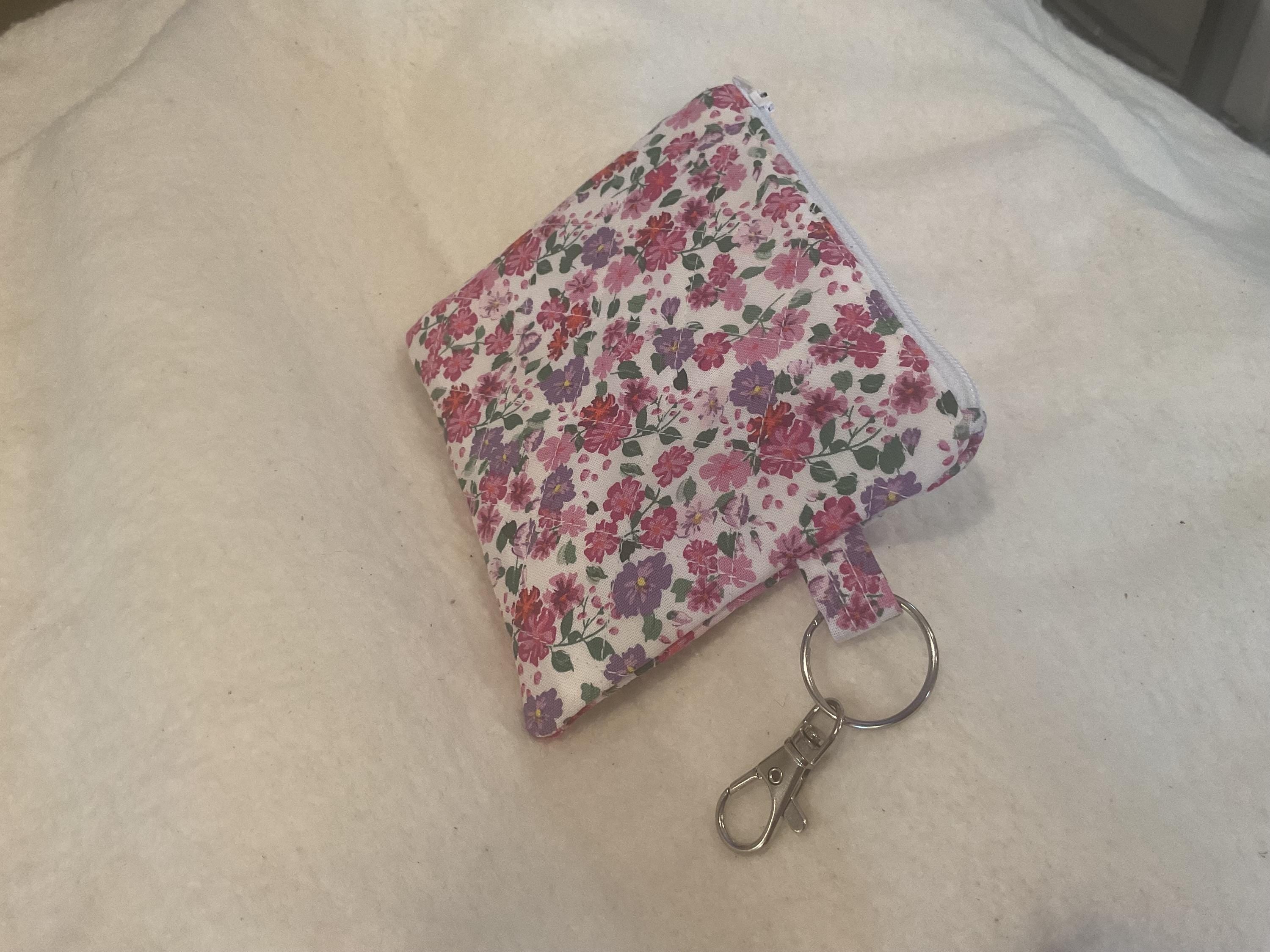 Handmade Floral Keychain Wallet: Zippered Coin Purse, Card Holder