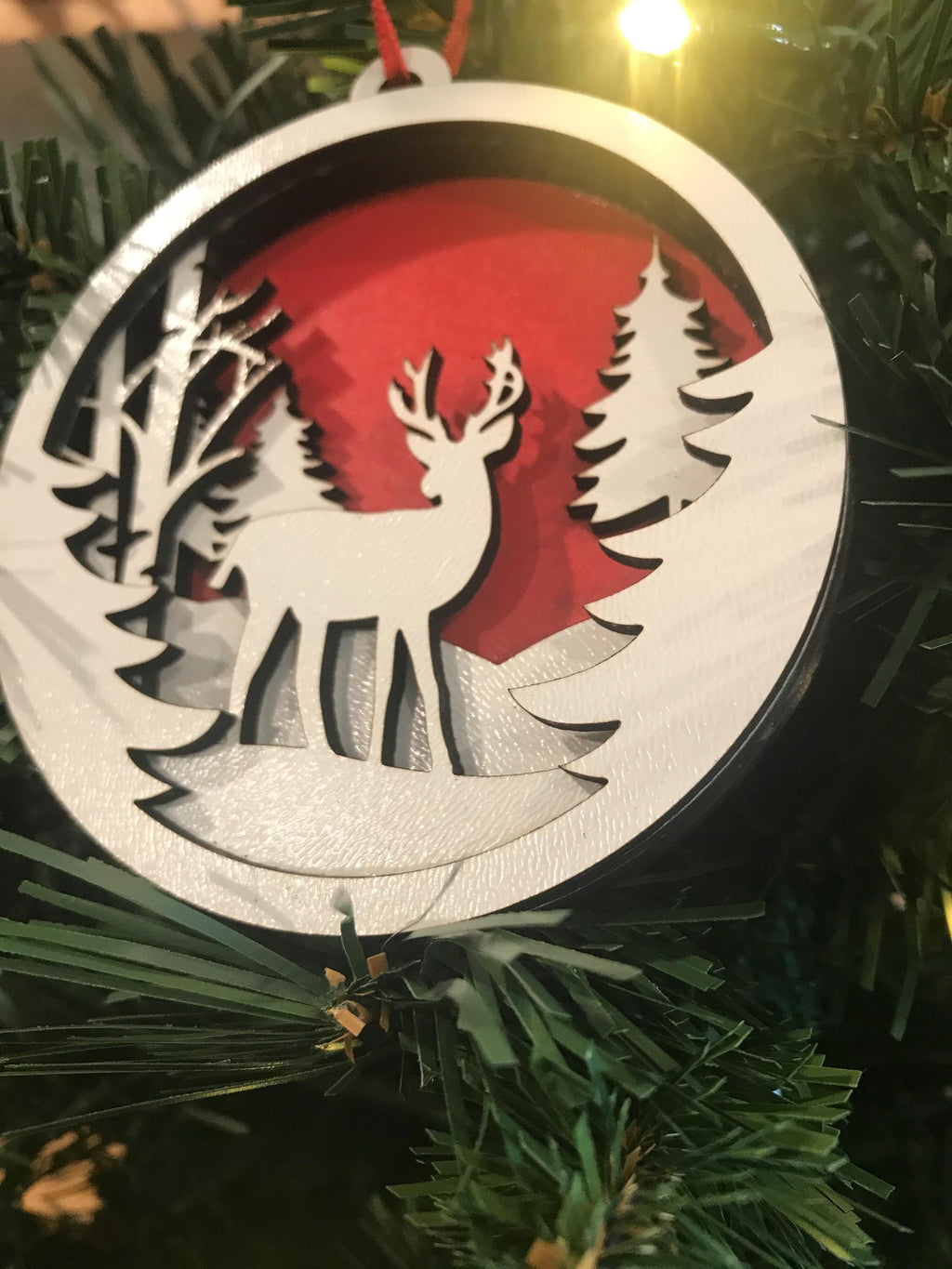 Christmas Ornament—Laser Cut 4 Layers—Deer in Woods Scene
