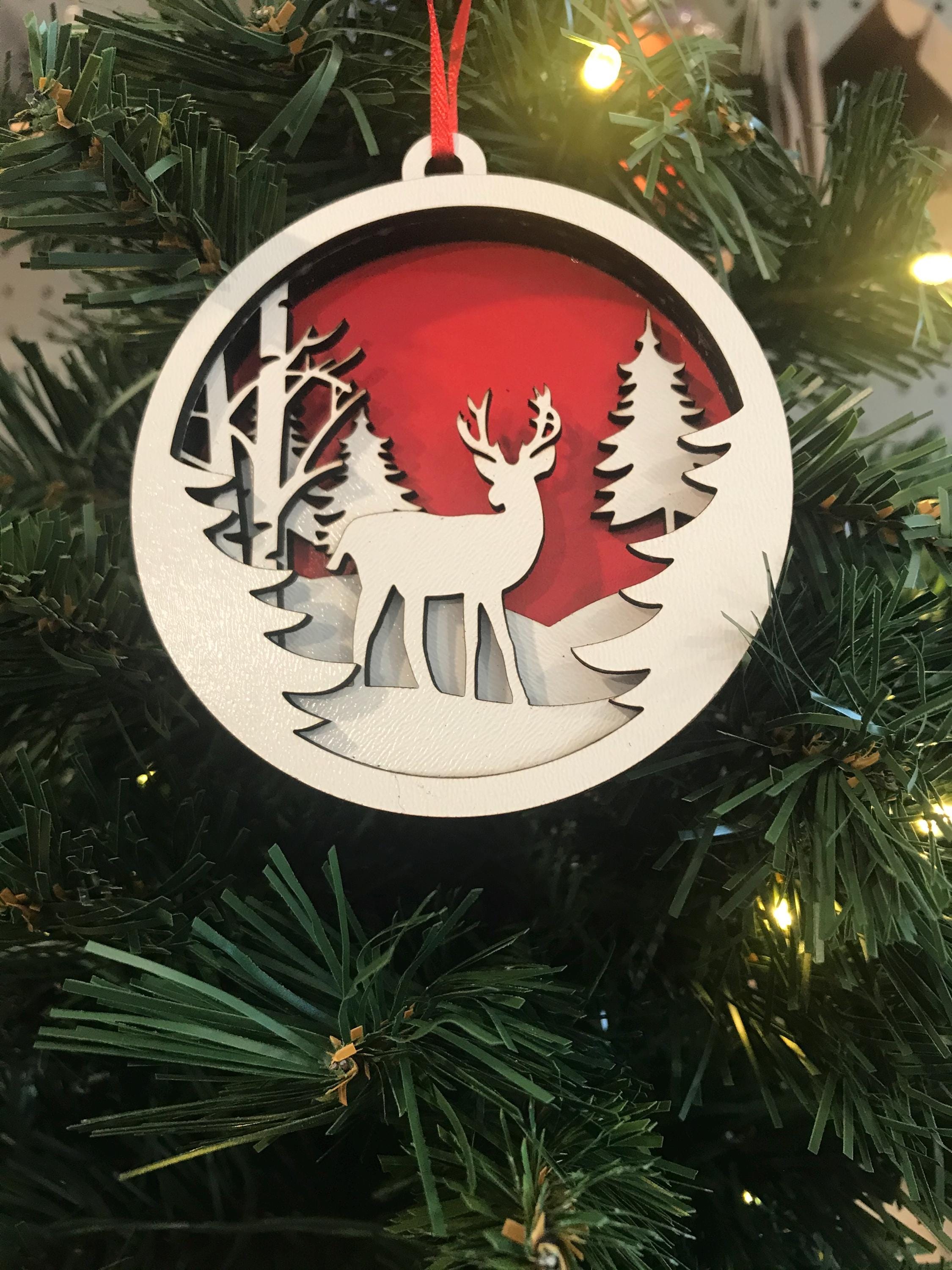 Christmas Ornament—Laser Cut 4 Layers—Deer in Woods Scene