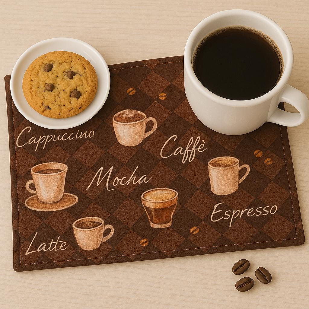 Coffee Mug Rug – Handmade Coffee Theme Fabric Coaster Mat