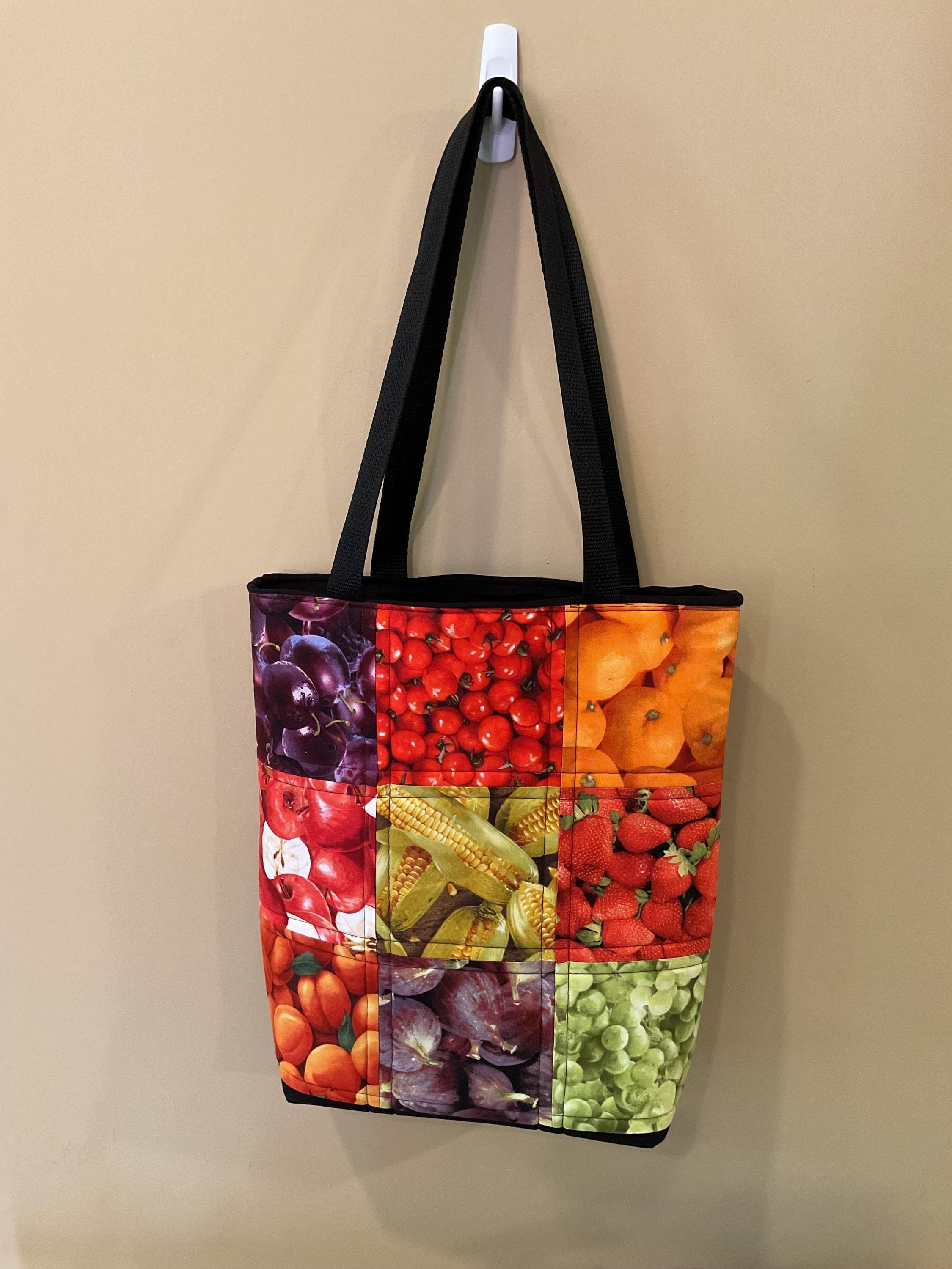 Handmade Quilted Farmers Market Tote Bag – Fresh Produce Patchwork Design