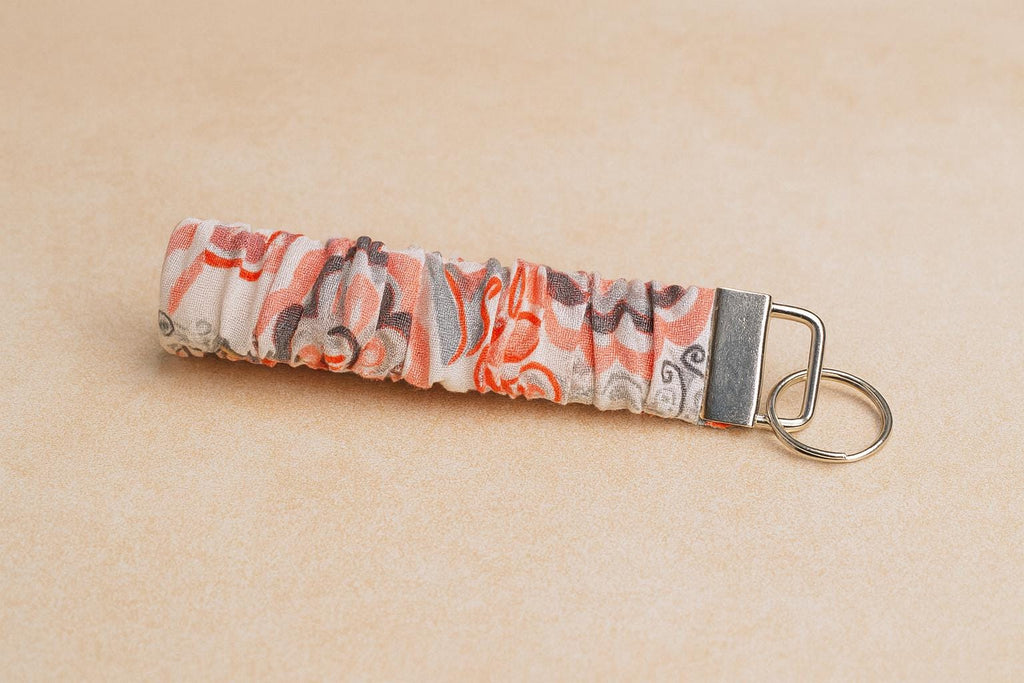 Boho Floral Scrunchie Wristlet Keychain: Fabric Key Fob Bracelet