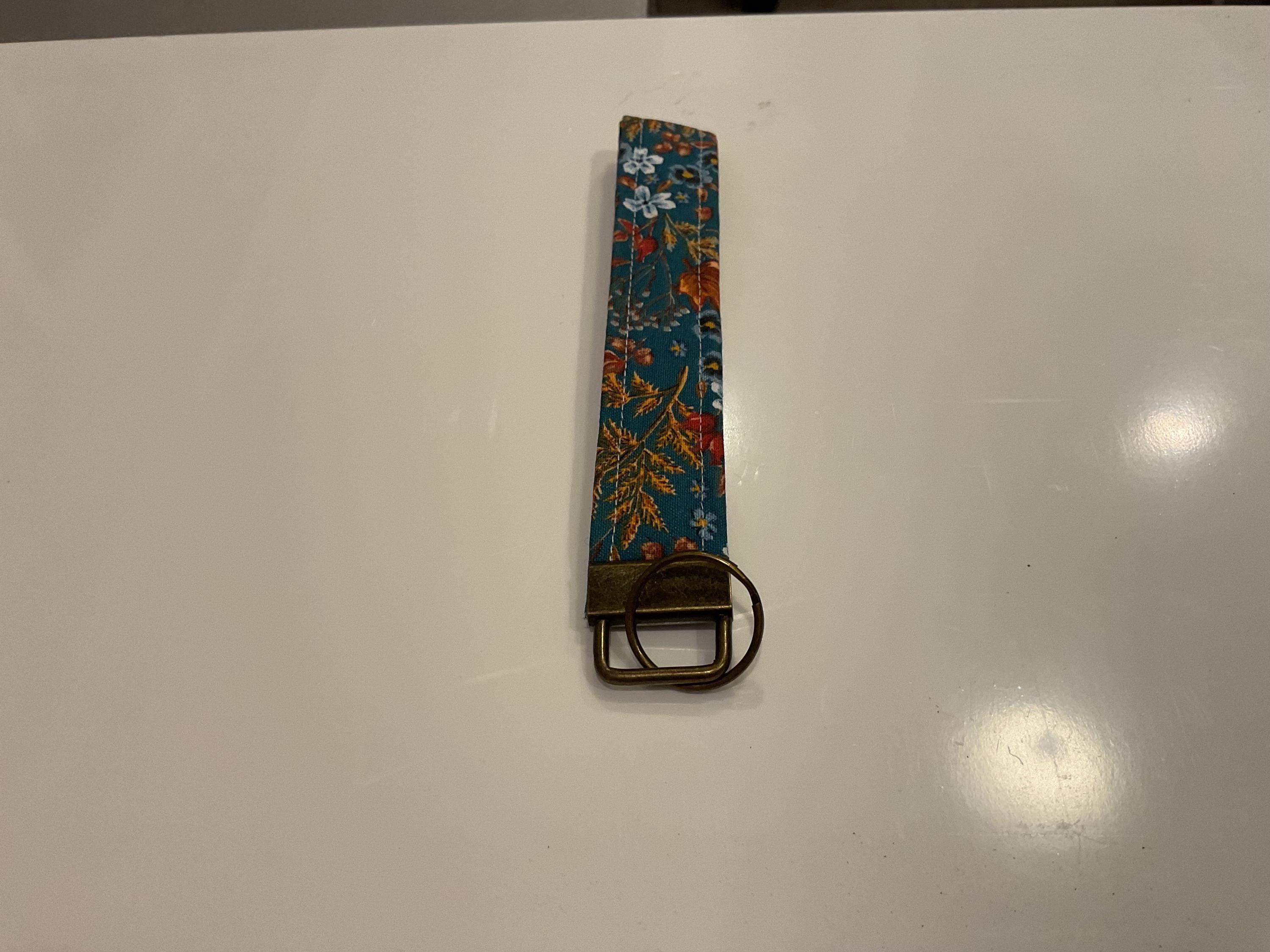 Floral Fabric Wristlet Keychain: Teal Handmade Key Fob