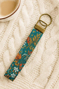 Floral Fabric Wristlet Keychain: Teal Handmade Key Fob