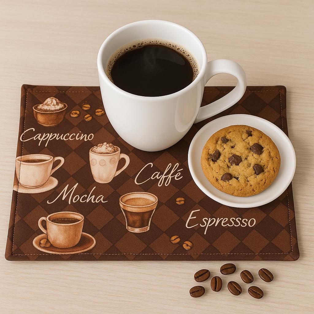 Coffee Mug Rug – Handmade Coffee Theme Fabric Coaster Mat