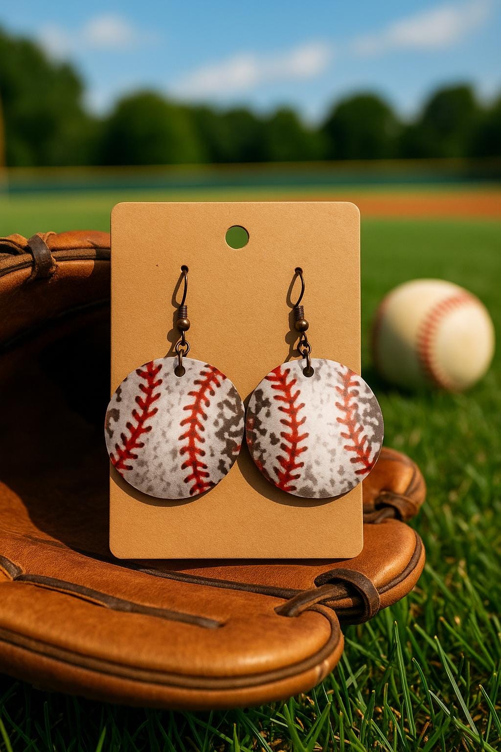 Handmade Baseball Print Earrings – Sports Fan Jewelry – Softball/Baseball Lover Gift