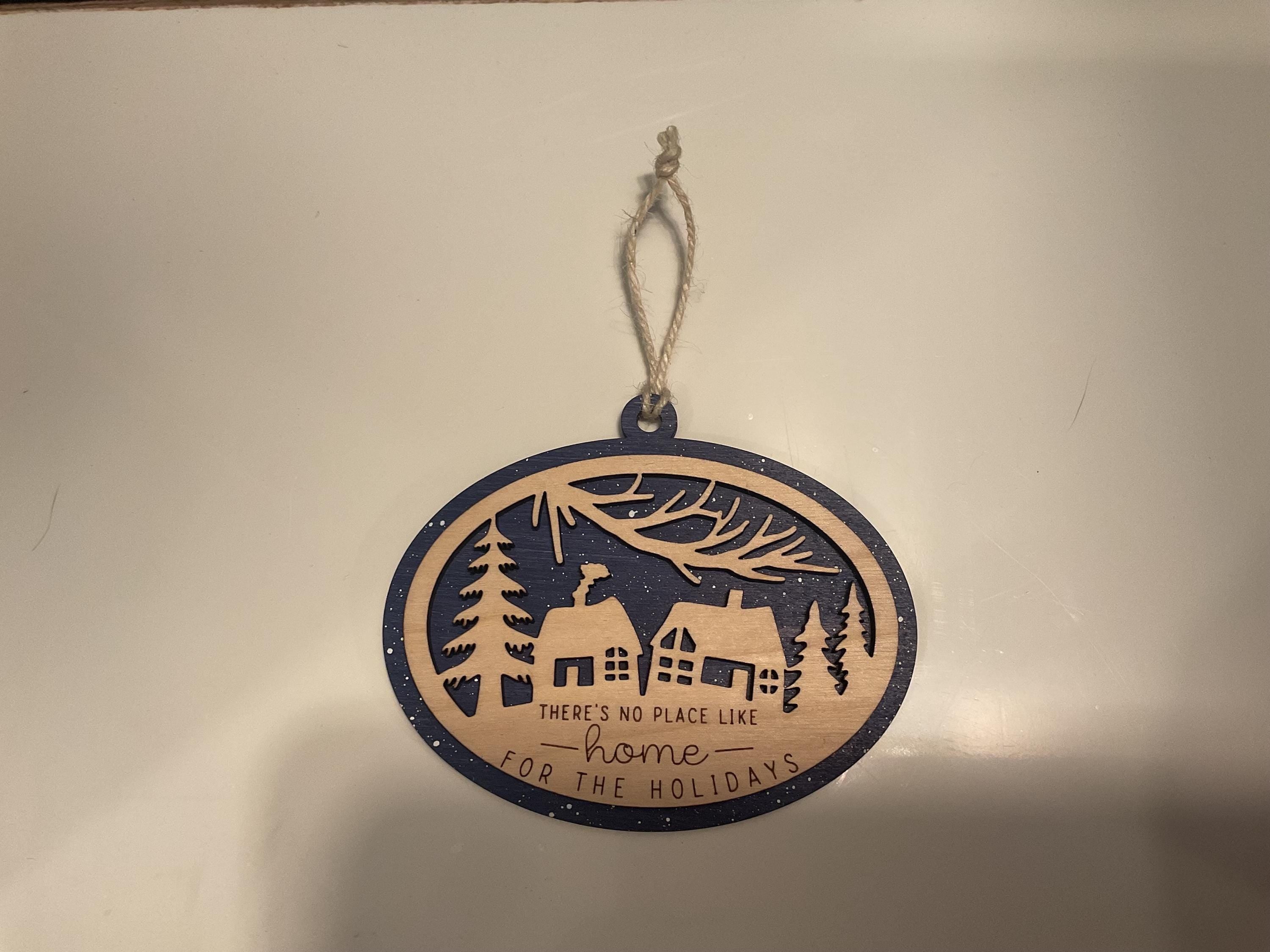 Rustic Wooden Christmas Ornament | “There’s No Place Like Home” Holiday Decoration | Farmhouse Winter Scene Tree Ornament