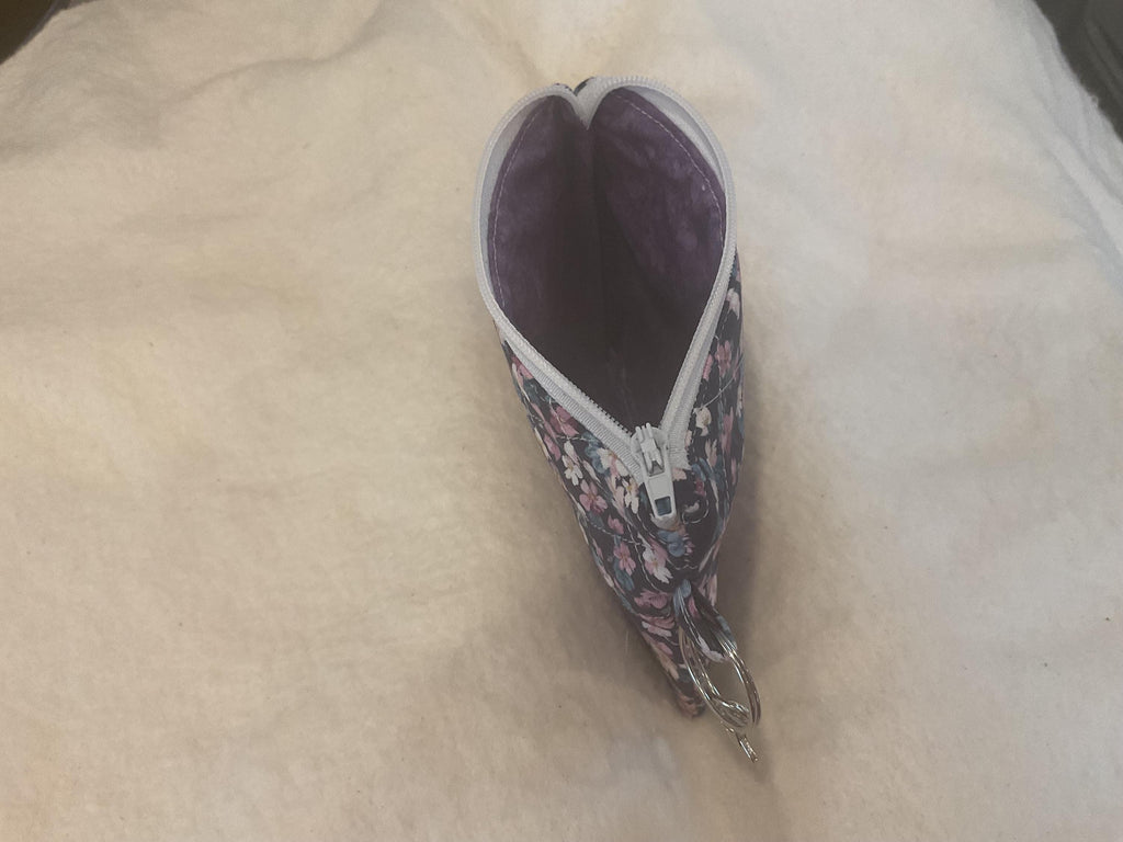 Floral Quilted Keychain Wallet | Zippered Coin Purse | Small Card Holder with Keyring Clip