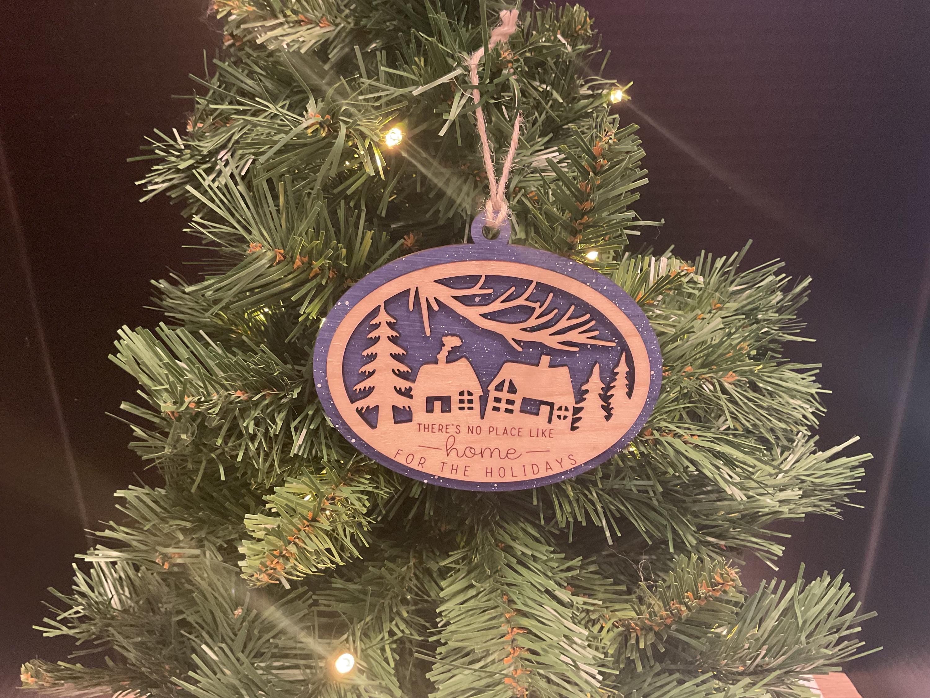 Rustic Wooden Christmas Ornament | “There’s No Place Like Home” Holiday Decoration | Farmhouse Winter Scene Tree Ornament