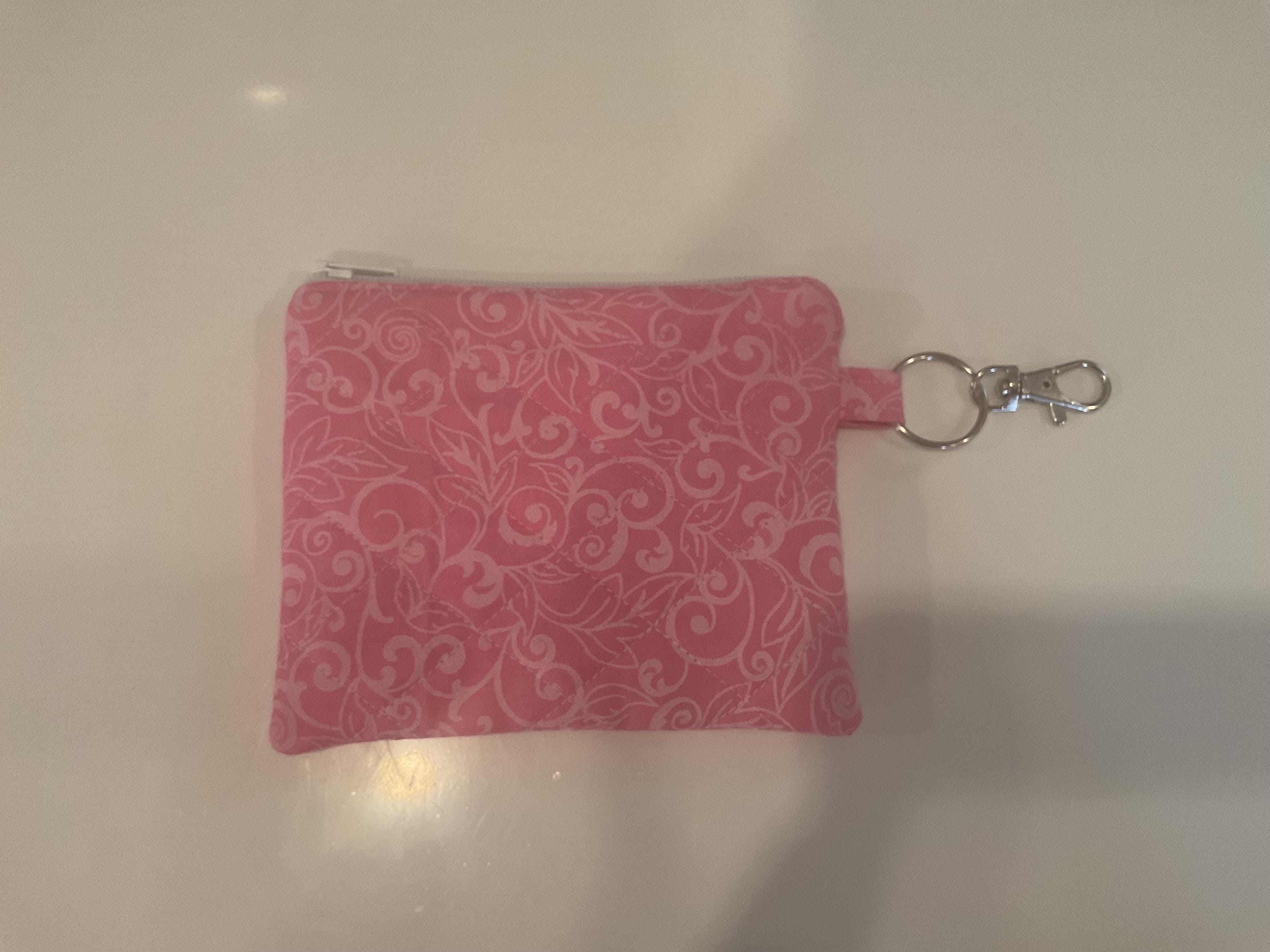 Pink Swirl Keychain Wallet: Handmade Cotton Zipper Pouch