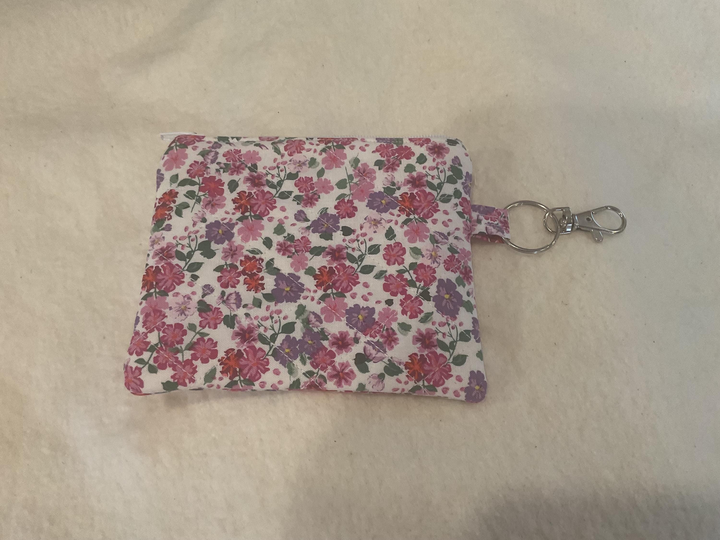 Handmade Floral Keychain Wallet: Zippered Coin Purse, Card Holder