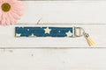 Blue Star Fabric Wristlet Keychain: Handmade Key Fob with Tassel
